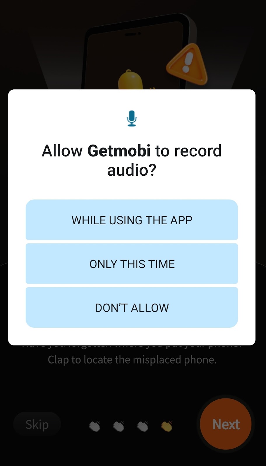 Operation page within the Getmobi app