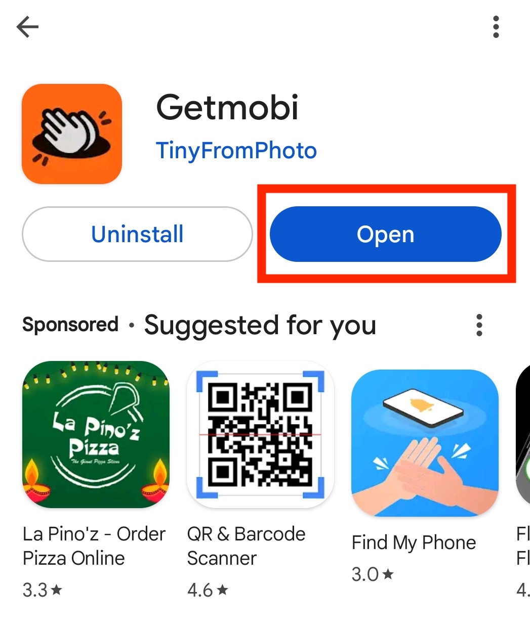 Getmobi's page in Play Store