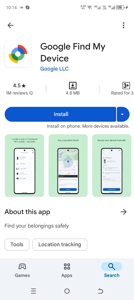 download page of "google find my device"